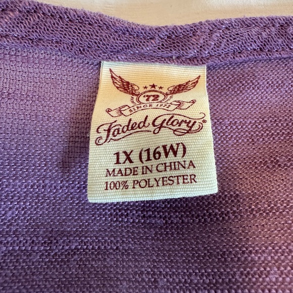 Faded Glory Asymmetrical Heathered Purple Scoop Neck Short Sleeve Top 1X (16W) - Picture 3 of 6